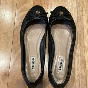 Dune London Black Snakeskin Flats